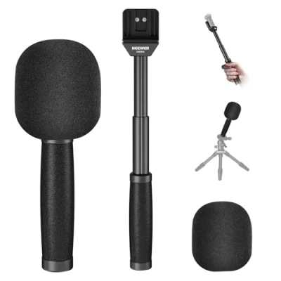 Abbildung von NEEWER 33cm Teleskop Lavalier Mikrofon Handheld mit Anti Off Cold Shoe, Schaumstoff Windschutz, Interview Mikrofongriff, kompatibel Rode Wireless Go II DJI Mic CM22/CM28/CM28PRO/CM31, MS005
