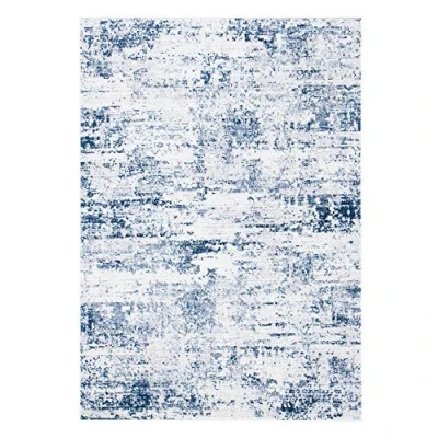 Abbildung von SAFAVIEH Modern Teppich für Wohnzimmer, Esszimmer, Schlafzimmer Amelia Collection, Kurzer Flor, Elfenbein und Blau, 91 X 152 cm