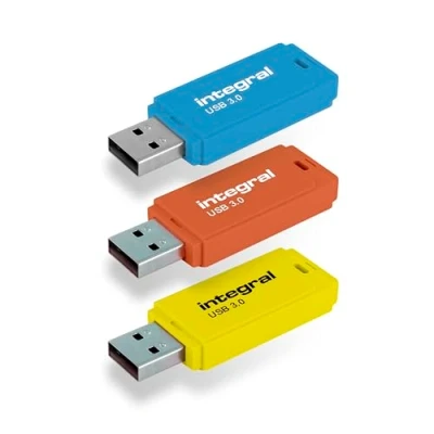 Abbildung von Integral Neon USB 3.0 64GB Flash Laufwerk 3er Pack (Blau/Gelb/Orange)