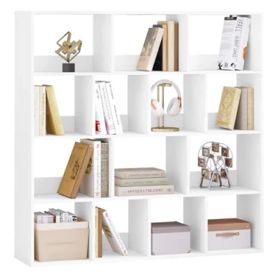 Abbildung von eSituro Bücherregal, Standregal mit 14 Fächern, Würfelregal Aufbewahrungsregal Büroregal, offenes Regal für Wohnzimmer Arbeitszimmer Büro, platzsparend, 120x120x30 cm, Weiß