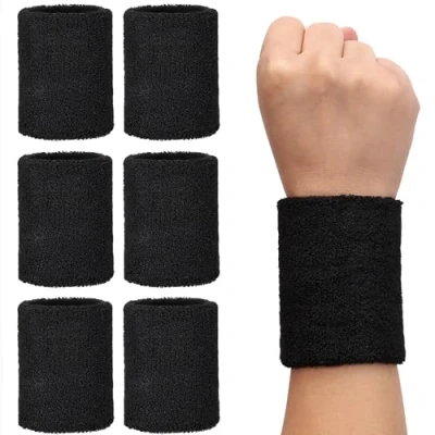 Abbildung von H&amp;S Schweißband 6er Set Handgelenk 6x Arm Schweissband für Damen Herren, 6 Schweißbänder Tennis Fitness Wristband Schwarz