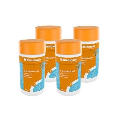 Abbildung von Steinbach Poolpflege Chlorgranulat 0751201TS04 4x1 kg Schnelllöslich/Effektiv/Neutralisierend auch für Erstdosierung und Schockbehandlung geeignet