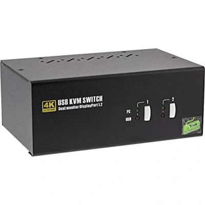 Abbildung von InLine 63642I KVM Desktop Switch, 2 fach, Dual Monitor DisplayPort 1.2, 4K, USB 2.0, Audio, Schwarz