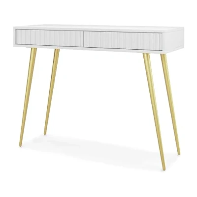 Abbildung von Selsey Schminktisch Makeup Tisch Frisiertisch Kosmetiktisch 104 cm Mit 2 Schubladen Bello Weiß Goldene Beine