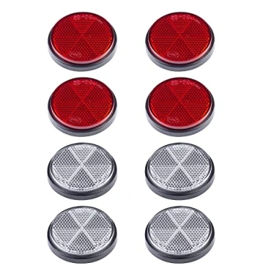 Abbildung von BEIJISTAR Anhänger Reflektoren Kit, 4 x Rot Weiß Rund Selbstklebend Reflektor, Katzenauge für Torpfosten Zäune LKW RV Wohnwagen