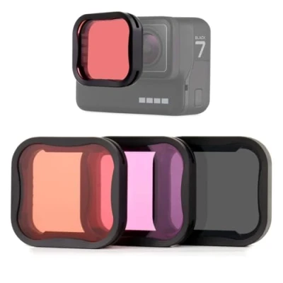 Abbildung von GEPULY Kameraobjektiv Filter Set für GoPro Hero 5/6/7 Black/Hero (2018) Kameras, inkl. ND8 Filter, hellroter und Magenta kann direkt am verwendet werden
