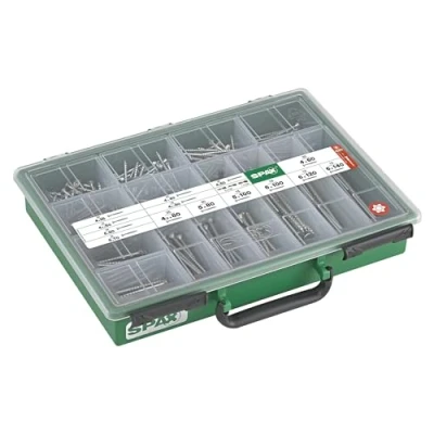 Abbildung von SPAX Sortimentskoffer groß, Schrauben Set mit 14 Abmessungen, 384 + 3 Bits, Senkkopf, T STAR plus, WIROX 4000001991169