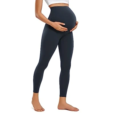 Abbildung von CRZ Yoga Damen Butterluxe Umstandsleggings 64cm Skinny Umstandshose High Waist Schwangerschaft Leggins Echte Marine 42
