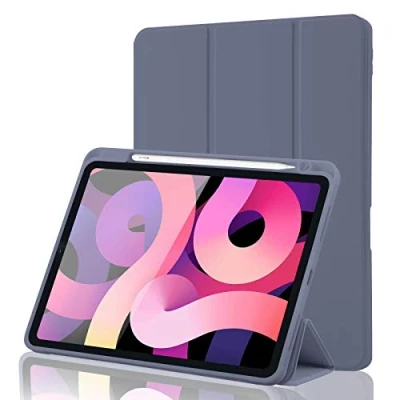 Abbildung von Schutzhülle für iPad Air 4 2020, 4. Generation mit Stifthalter, Smart Stand Cover Case 10,9 Zoll 2020 [2. Apple Pencil Aufladen Auto Wake/Sleep] Blau Grau