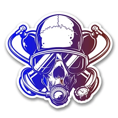 Abbildung von 2 x 10 cm Taucher Totenkopf Aufkleber, Twinset, cooler Laptop Aufkleber #6376 (10 breit 9 hoch)