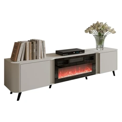Abbildung von MIRJAN24 TV Schrank Volare 200 EF mit Kamin (mit zwei Drehtüren) 200x39x49 cm, Realistische LED Flamme