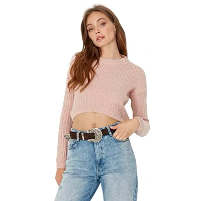 Abbildung von Trendyol Damen Einfarbiger Pullover mit Rundhalsausschnitt Sweatshirt, Rose, M