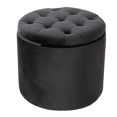 Abbildung von riess ambiente Hocker MODERN BAROCK 50cm schwarz, Wohnzimmer · Samt mit Stauraum Aufbewahrungkorb