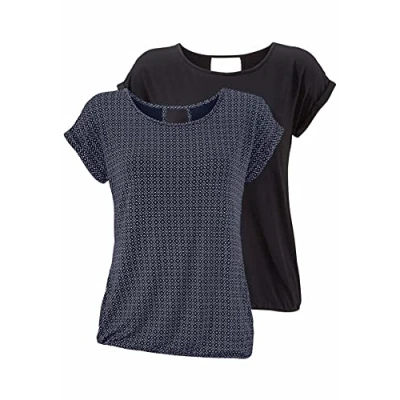 Abbildung von Lascana 2 pack Tshirt print marinegemustert+schwarzuni, Damen, Größe: 32/34, Marine gemustert+schwarz uni