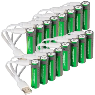 Abbildung von tka Köbele Akkutechnik aufladbare Batterien: 16er Set wiederaufladbare Batterien Typ AA, 1950 mWh, Laden per USB C (AA Akkus, mit USB, Taschenlampe)