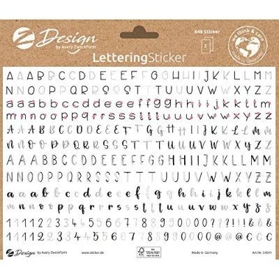 Abbildung von 5 x Z Design Lettering Sticker Buchstaben Zahlen wiederablösbar bunt