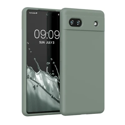 Abbildung von kwmobile Hülle kompatibel mit Google Pixel 6a Silikon Handy Case Handyhülle weiche Oberfläche kabelloses Laden Rainwashed Grün