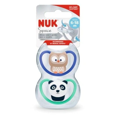Abbildung von NUK Space Baby Schnuller 6 18 Monate mit extra Belüftung BPA freies Silikon verschiedene Farben (nicht wählbar) 2 Stück