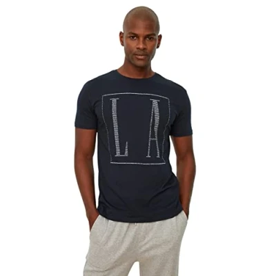 Abbildung von TRENDYOL Herren Menswear Slim Standard Crew Neck Knit T Shirt Hemd, Navy Blue, S