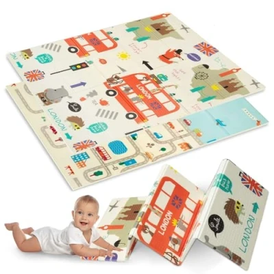 Abbildung von Humbi Spielmatte Baby Krabbelmatte Faltbarer XPE Schaumstoff Doppelseitig Wasserdicht Größe 120x180x1cm Teppich Babymatte rutschfest Tragbar (London/Straßen)