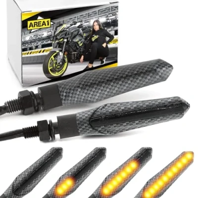 Abbildung von Area1 Motorrad LED Blinker e geprüft carbon, Lauflicht Effekt, M8 Set (2 Stück) kompatibel mit Mondial Harley Davidson