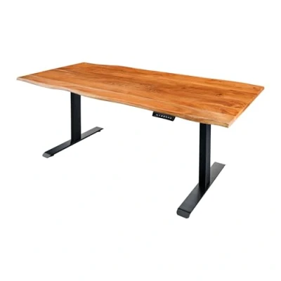 Abbildung von riess ambiente Schreibtisch MAMMUT 140cm natur / schwarz · 2,5cm Tischplatte (Einzelartikel, 1 St), Büro Massivholz Metall höhenverstellbar Baumkante Akazie