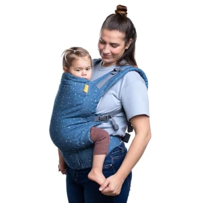 Abbildung von Beco Toddler Babytrage mit extra breitem Sitz Kindertragerucksack aus 100% Baumwolle, 2 Tragepositionen, Kindertrage Bauch/Kindertrage Rücken, Wandern, 9 27 kg (Sternenstaub)
