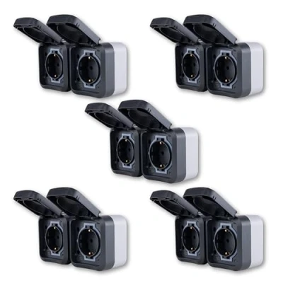 Abbildung von REV 5x Doppelsteckdose AquaStorm SPARSET Steckdose Feuchtraum IP55, zweipolig, Aufputz, waagrecht, 230V, 16A, anthrazit