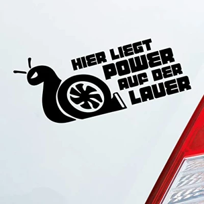 Abbildung von Hellweg Druckerei Hier liegt Power auf der Lauer Racingschnecke Schnecke Auto Aufkleber Sticker Heckscheibenaufkleber