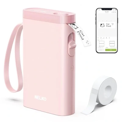 Abbildung von Nelko Etikettendrucker, Bluetooth P21 Selbstklebendes Etikettiergerät Tragbarer beschriftungsgerät selbstklebend Labeldrucker, Kabelloser, Mini Label Printer mit iOS Android,Für Zuhause, Rosa