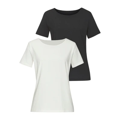 Abbildung von Lascana 2 PACK Tshirt basic Creme schwarz, Damen, Größe: 32/34, schwarz