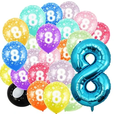 Abbildung von Geburtstag zahlen luftballon 8 jahre und 20Pcs 30cm Luftballons Blau Folienballon in 40&quot; 101cm Geburtstagsdeko Ballon Zahl Deko zum fliegt mit Helium für Männer Frauen Geburtstagsparty