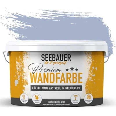 Abbildung von SEEBAUER diy Wandfarbe Lila 5L für Innen (No. 909 Magic Lavender) Edelmatte Innenfarbe Lavendel Violetttöne sehr hohe Deckkraft Matt, Abwaschbar und Tropffrei
