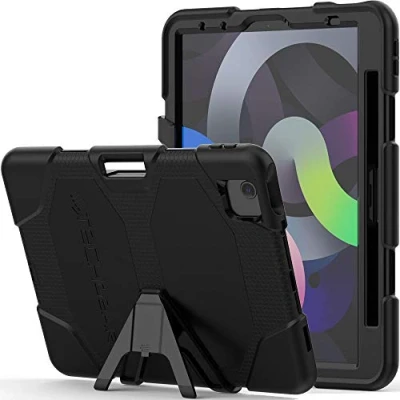 Abbildung von TECHGEAR Schutzhülle Designed für iPad Air 5, 4 (2022/2020 5. 4. Generation) Robuste hülle Design Stoßfester Panzer Überleben mit abnehmbaren Ständer Schule, Kinder Bauunternehmer Schwarz