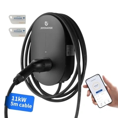 Abbildung von JOYCHARGE Wallbox 11kW EV Ladestation mit APP Steuerung, Typ 2 Ladekabel 5 Meter, 16A, IP55, 3 Phasen Stecker, RFID + Wi Fi Bluetooth, Schwarz (11kW Plug, für Elektroautos und PHEVs)