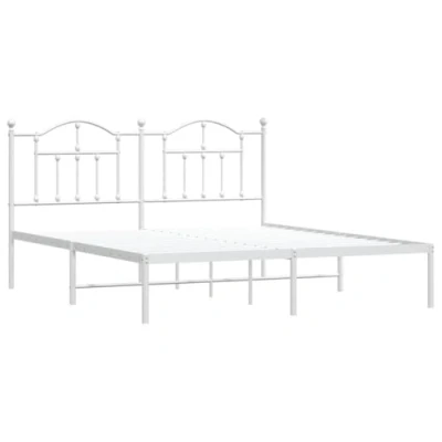 Abbildung von vidaXL Bettgestell, Bettrahmen mit Kopfteil Lattenrost Metall, Metallbett Bett für Schlafzimmer, Doppelbett Gästebett, Weiß 183x213cm
