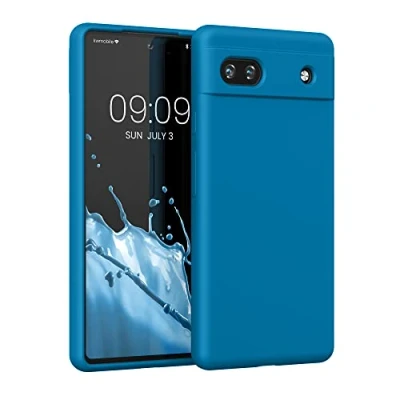 Abbildung von kwmobile Hülle kompatibel mit Google Pixel 6a Silikon Handy Case Handyhülle weiche Oberfläche kabelloses Laden Karibikblau