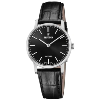 Abbildung von Festina Uhr Für Damen F20013/4 Swiss Made Silber Edelstahl Case SchwarzLeder Band
