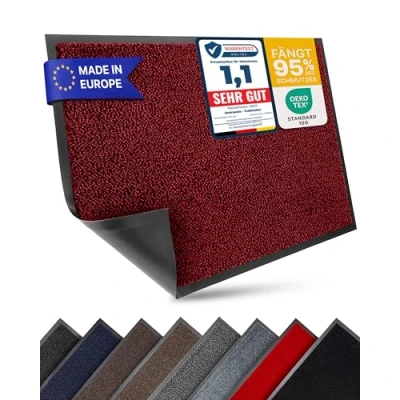 Abbildung von Entrando Fußmatte für innen und außen, waschbar, robust, rutschfest, saugfähig Eingangsbereich, Flur, Büro (90x150 cm, Rot Schwarz)