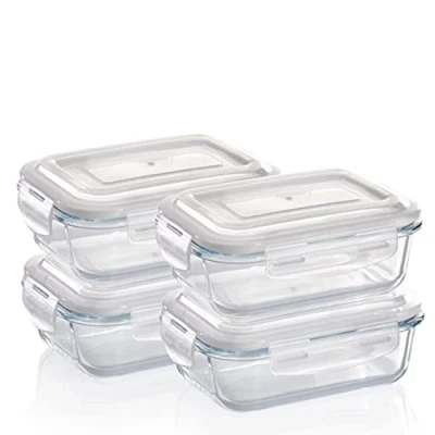 Abbildung von Grizzly Frischhaltedose Glas Vorratsdosen 4x 640 ml luftdicht, rechteckig mit Click Verschluss, (4 tlg), Für Ofen, Mikrowelle &amp; Gefrierfach geeignet