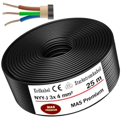 Abbildung von MAS Premium® Erdkabel Deutscher Marken Elektrokabel Ring zur Verlegung im Erd und Außenbereich Standard Starkstromkabel (NYY J 3x4 mm², 25m)