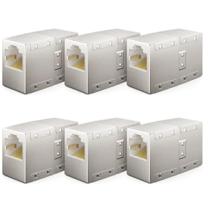 Abbildung von deleyCON 6 Stück RJ45 Kupplung (1000 Mbit) Gigabit LAN Kabel Verlängerung Netzwerkkabel Ethernet Adapter Verbinder Kompatibel zu Cat8, Cat7, Cat6, Cat5 Patchkabel DSL POE 2X Buchse