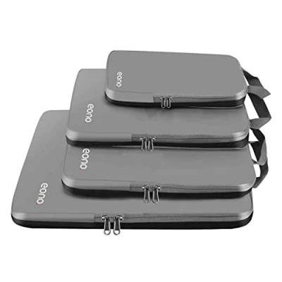 Abbildung von Eono Komprimierbaren Packwürfeln zur Organisation Ihres Reisegepäcks, Compression Packing Cube, Packtaschen Set &amp; Gepäck Organizer für Rucksack Koffer Grau, 4 teilig