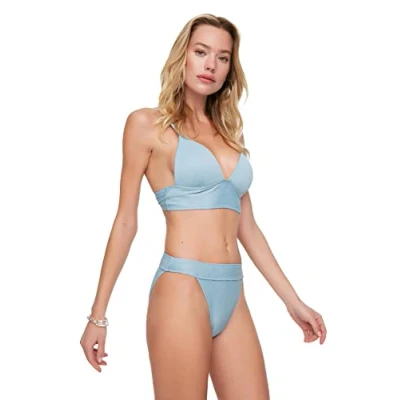 Abbildung von TRENDYOL Damen Textured Bikini. Bikini Bottoms, Blau, 34 EU