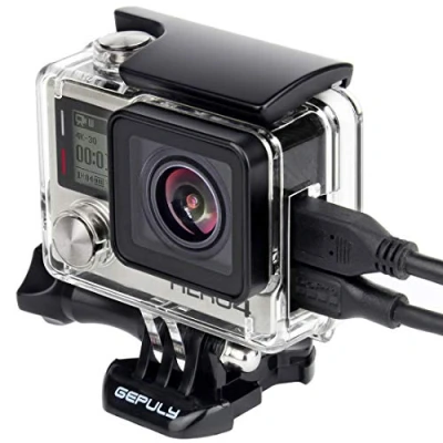 Abbildung von GEPULY Skelettgehäuse für GoPro Hero 4, 3+, 3 Action Kamera, seitlich offen, Schutzgehäuse mit Skelett Hintertür Hero4, Hero3+, Hero3 Kamera