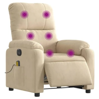 Abbildung von vidaXL Massagesessel, Sessel Elektrisch, Relaxsessel mit Liegefunktion Vibrationsfunktion, Fernsehsessel Liegesessel, Creme Mikrofasergewebe