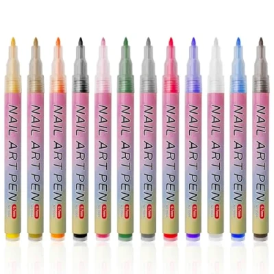 Abbildung von MeoZynxadril 12 Farben 3D Nagelkunststift Set, Nagelspitze Nail Art Pen, Graffiti Punktierungsstift, Pinsel für DIY Nagelkunst, Zeichnen, Malen, Schönheit, Schmuck, Maniküre Werkzeuge
