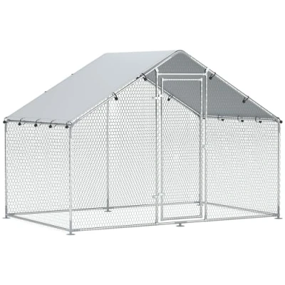 Abbildung von Hühnerstall Freilaufgehege 3x1,7x1,9 m mit Schloss Dach Verzinkter Stahl Silber