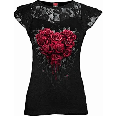 Abbildung von Spiral Bleeding Heart Lace Layered Cap Sleeve Top Schwarz XL