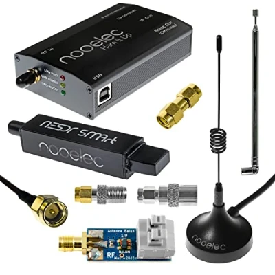 Abbildung von NooElec NESDR SMArt HF Bundle: 100kHz 1.7GHz Softwaredefiniertes Funkgerät für HF/UHF/VHF einschließlich RTL SDR, konfektionierter Ham It Up Upconverter, Balun, Adapter und Kabel